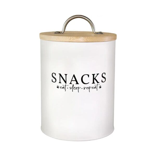 5 Cup White Metal Pet Food Container with Bamboo Lid for Small Pet Snacks and Treats