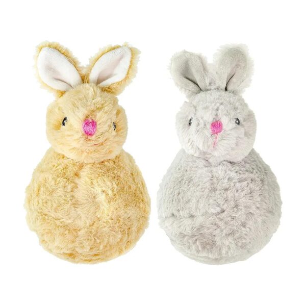 5 Inch Durably Made Tan Gray Bunny Pet Toy with Squeaky Ball and Crinkle Ears