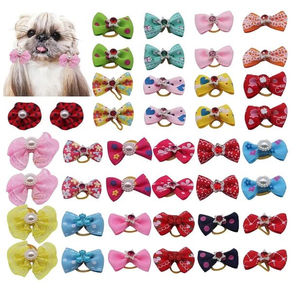 50 Pcs Cute Dog Hair Bows Pet Grooming Accessories with Rubber Bands Mixed Colors