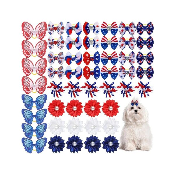 50 Pieces Dog Hair Bows with Rubber Bands and Rhinestones for Festive Occasions