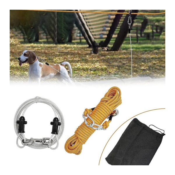 50ft Reflective Dog Tie Out Cable with 10ft Runner for Up to 125lbs Dogs