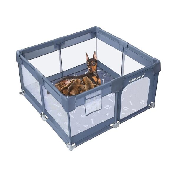 50x50 Indoor Whelping Box with Rails for Dogs and Puppies - Sanitary Gray