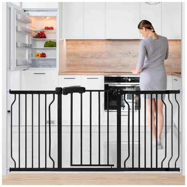 57-5 Wide Black Metal Baby Gate for Stairs and Doorways