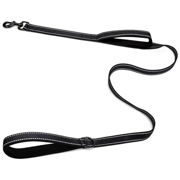 5FT Black Traffic Dog Leash with Double Handles for Large to Medium Breeds