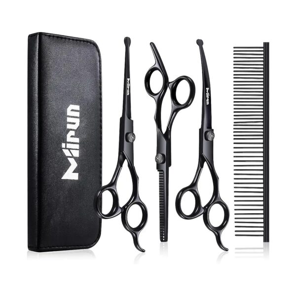 5-In-1 Dog Grooming Kit with Curved Scissors and Safety Tip for Grooming