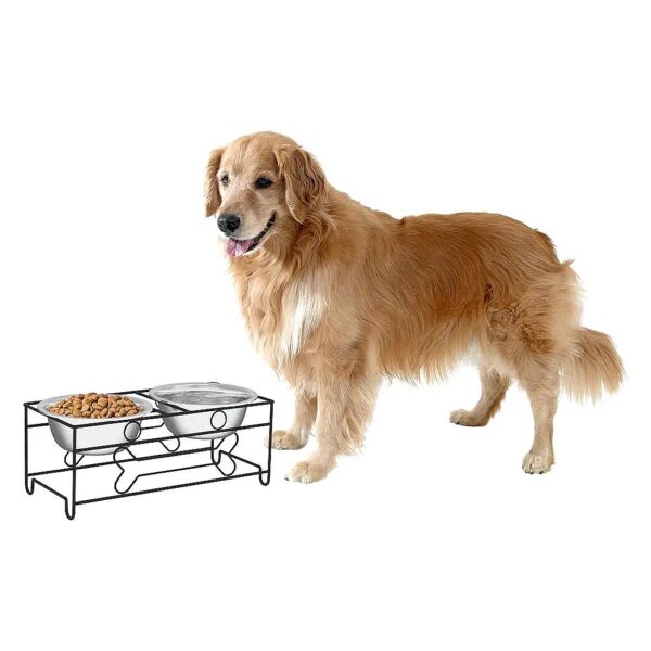 5-Inch Tall Powder-Coated Iron Stand Holding 40-Ounce Stainless-Steel Dog and Cat Bowls