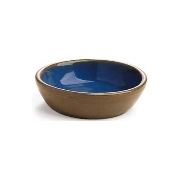 5-Inch Tan and Blue Stoneware Dish for Cats and Reptiles with Chew-Proof Design