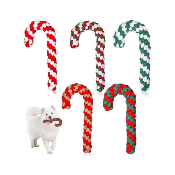 5-Pack Christmas Dog Rope Toys in Classic Candy Cane Designs for Small Medium Dogs