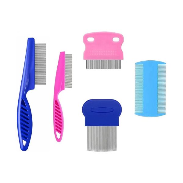 5-Pack Flea Comb Set for Pet Grooming with Double Sided Lice Remover and Dematting Tool