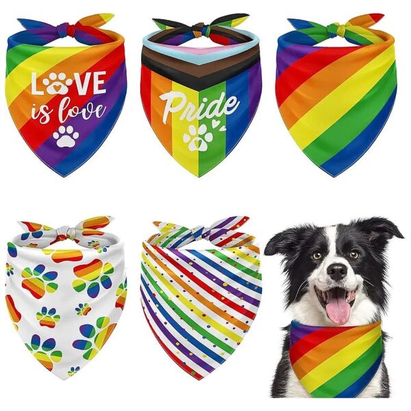 5-Pack Rainbow Dog Bandanas for Small to Large Pets Pride Day Costume and Decoration