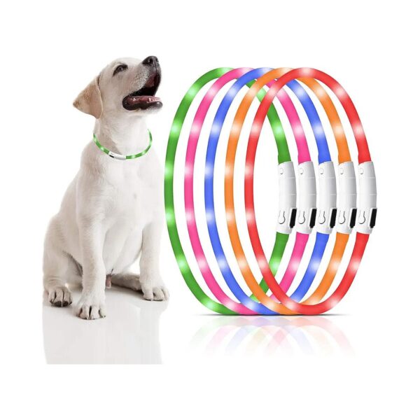 5-Piece Dog Night Light Collar Set with 5 USB Cables for Convenient Use