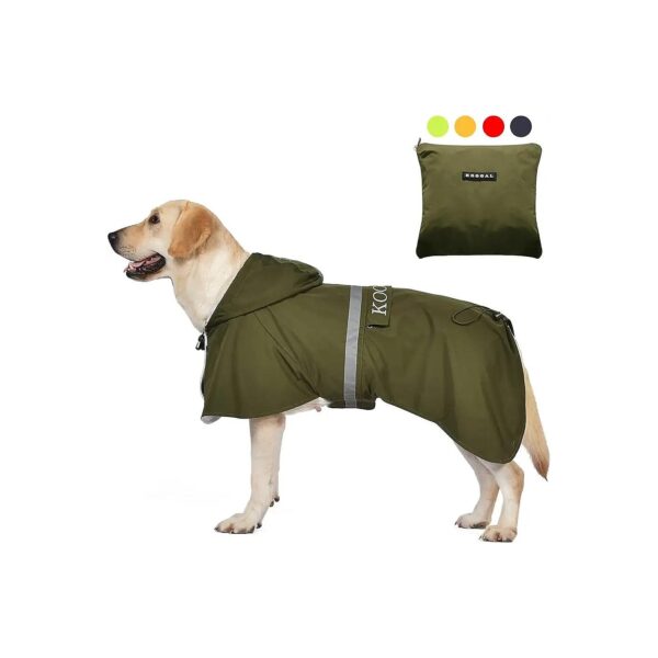 5XL Green Waterproof Raincoat for Large Dogs with Adjustable Straps and Reflective Strips