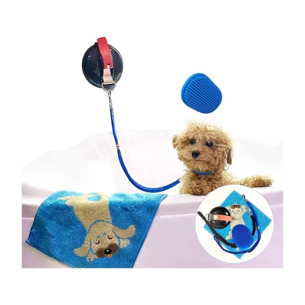 5pcs Dog Bath Tether Kit Including Soft Brush, Towel, and Adjustable Collar