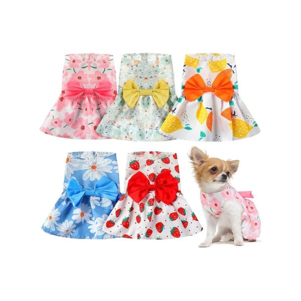 5-piece Set of Adorable Floral Pet Dog Dresses for Small Paws X-Small Size Summer Outfits