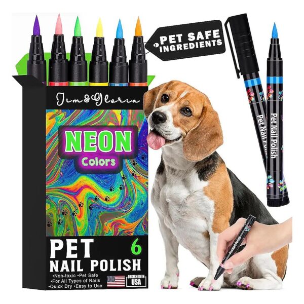 6 Colors of Quick Dry Neon Dog Nail Polish for Big or Small Dogs