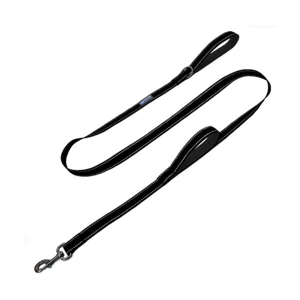 6 FT Black Dog Leash with Padded Neoprene Handles and Reflective Strip