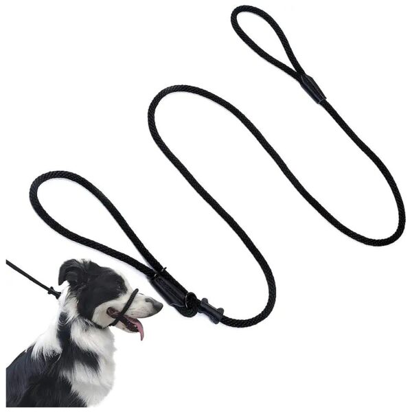 6 Feet Long Multifunctional Adjustable Nylon Leash and Muzzle for All Black Dog Breeds