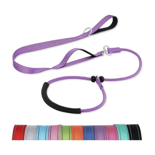 6 Foot Purple Slip Lead for Dogs with Padded Double Handles and Anti-Tangle Feature