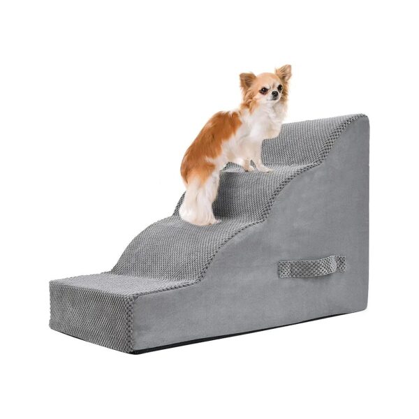 6 Inch High Foam Dog Stairs with Curved Steps and Small Step Angle for Joint Protection