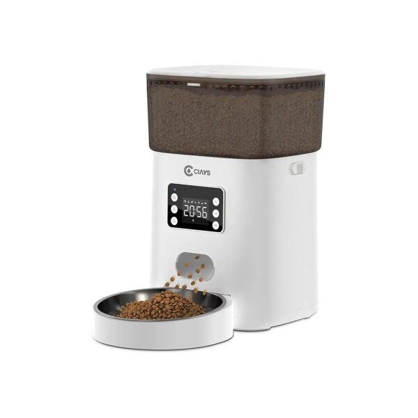 6 Meals Per Day Automatic Cat Feeder with Voice Recording and Dual Power