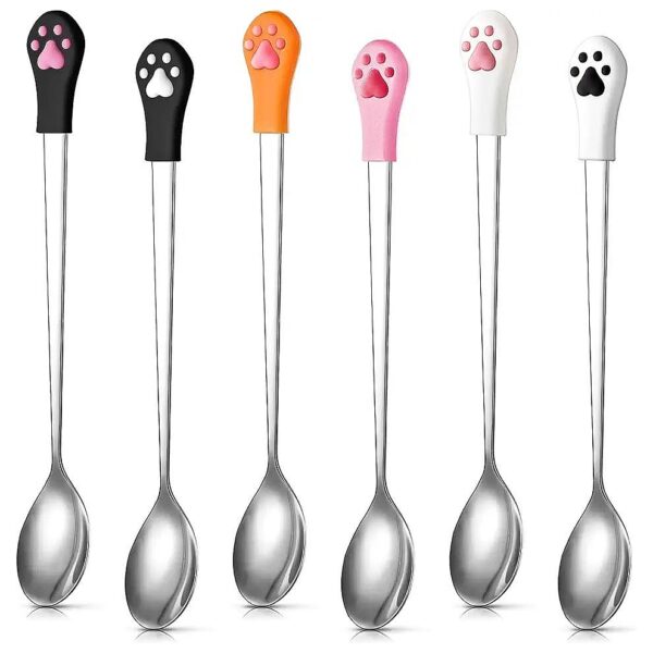 6 Piece Dog Food Spoon Set with Stainless Steel and Silicone Material