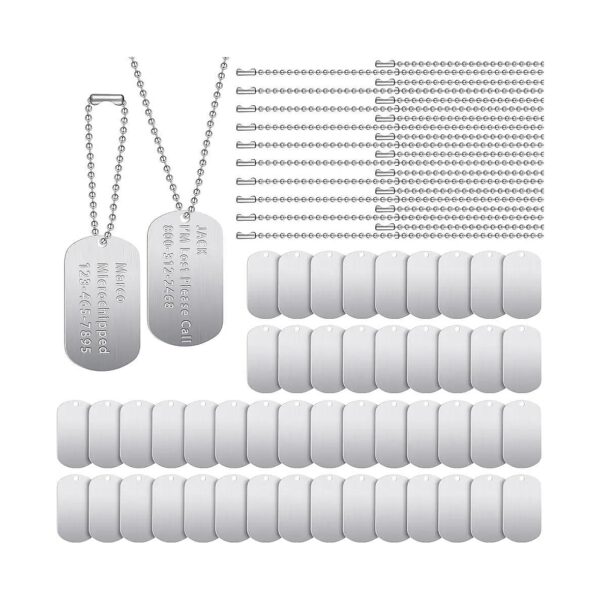 60 Pieces Stainless Steel Dog Tag Set with Chains for Custom Pet Identification