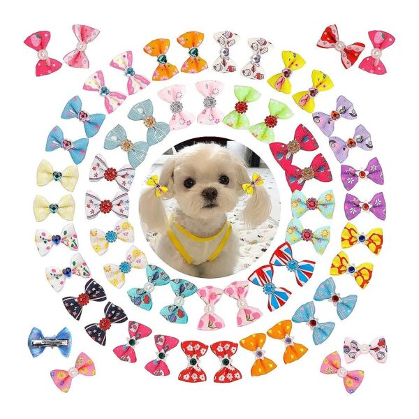 60Pcs Puppy Dogs Hair Barrettes Bows with Metal Clips for Pet Beauty Pageants