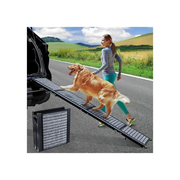 63-Inch Long Foldable Pet Ramp with Anti-Slip Carpet Surface for Safe Dog Entry