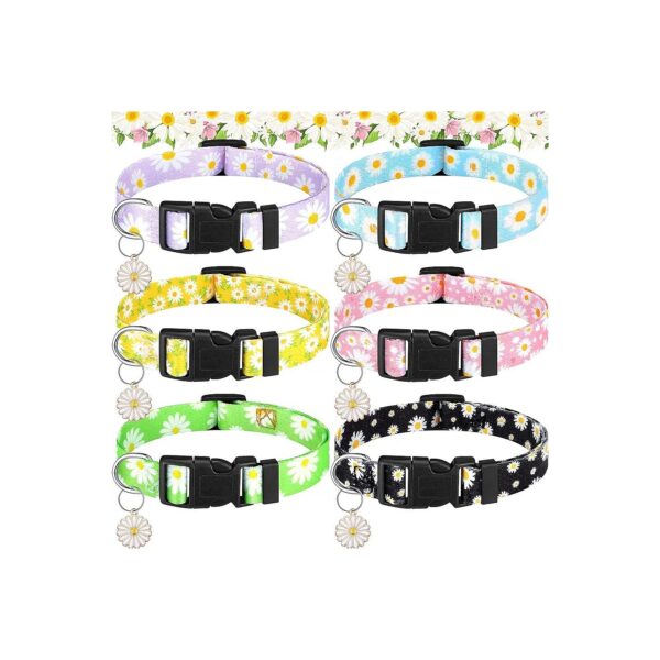 6-Pack Daisy Dog Collars for Female Dogs with Adjustable Polyester Material