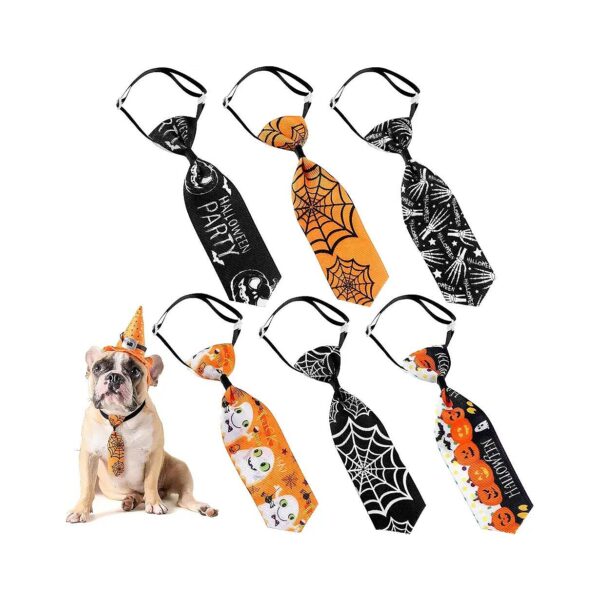 6-Pack Dog Bow Ties for Halloween Christmas Small Dogs Adjustable Collars Pumpkin Skull