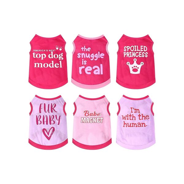 6-Pack Dog Shirts for Small Puppies with Heart, Crown, and Paw Designs