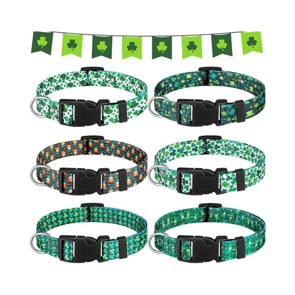 6-Pack St Patrick's Day Dog Collars with Adjustable Sizes for Small Medium Large Breeds