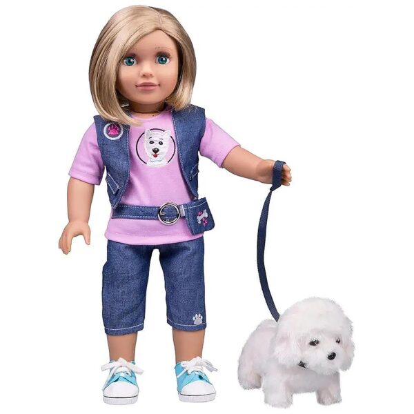 7-piece Premium Dog Walker Outfit for 18-inch American Girl Dolls with Pet Puppy