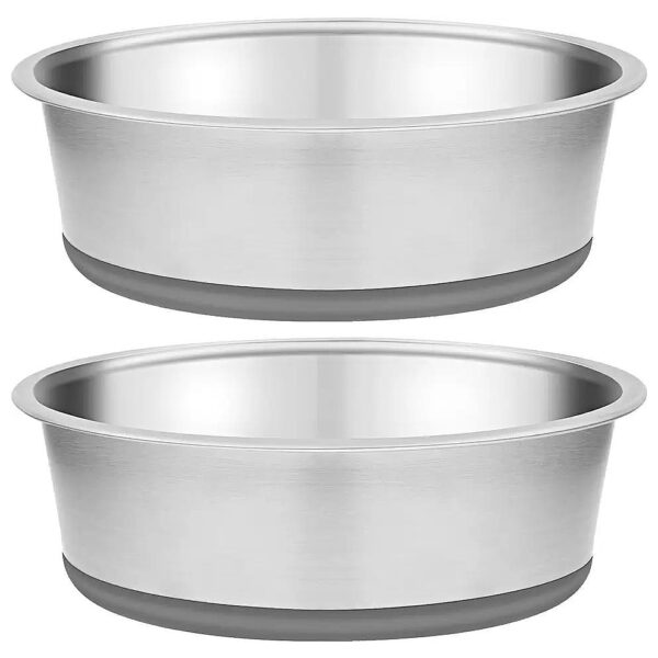 8 Cup Stainless Steel Dog Bowls for Food and Water with Non-Slip Silicone Base