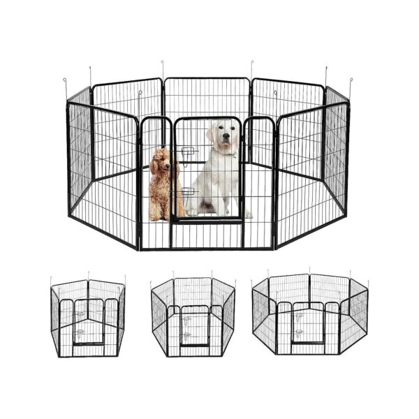 8-Panel Metal Pet Kennel with Door for Indoor and Outdoor Pet Containment