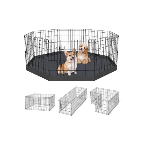 8-Panel Metal Wire Exercise Puppy Play Yard Pet Enclosure with Bottom Pad Cover