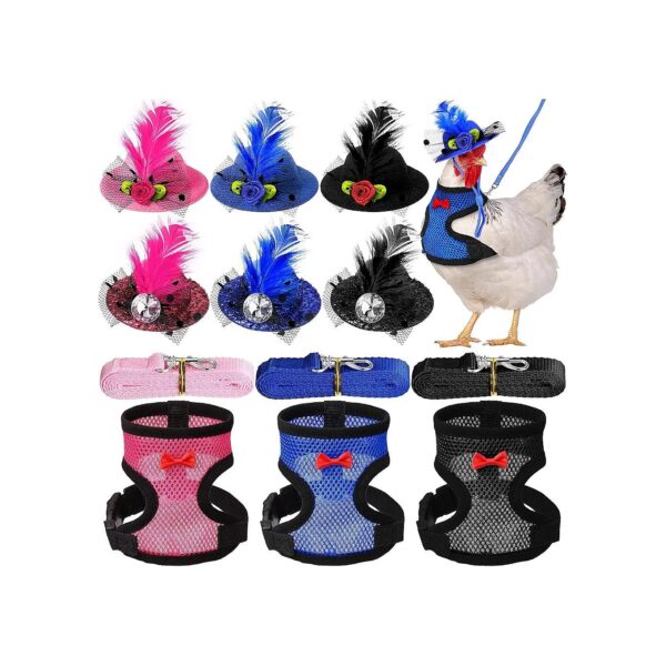 9PCS Adjustable Chicken Harness with Leash and Hats Accessories