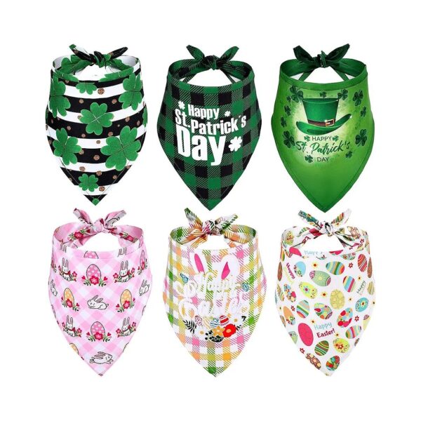 A Complete Set of 6 Pieces St Patrick's Day and Easter Pet Bandanas for Dogs and Cats