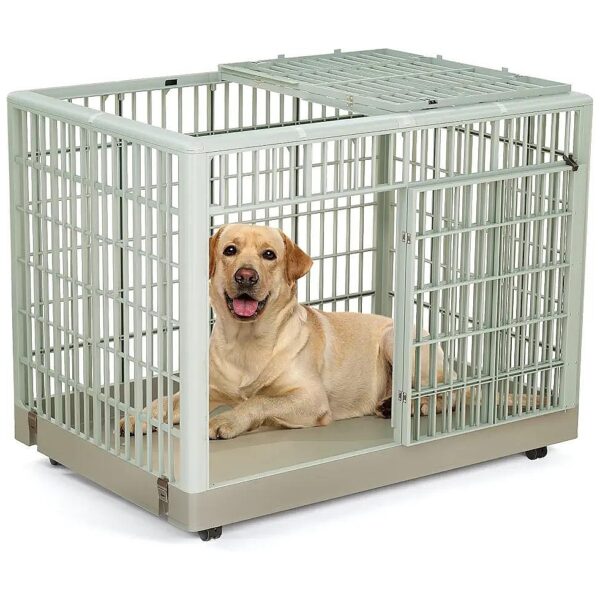 Abs Plastic Dog Cage with Lockable Wheels and Double Door for Medium Large Dogs