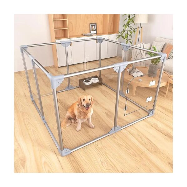 Acrylic Dog Playpen with 8 Panels for Indoor Pets, 5-Inch Tall Gray Fence