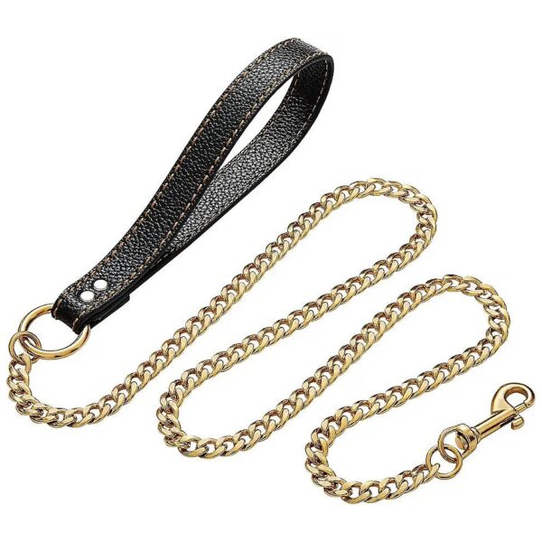 Adjustable 3 FT Gold Chain Dog Leashes with Comfortable Padded Traffic Handle