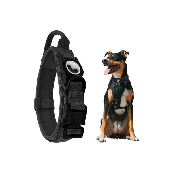 Adjustable AirTag GPS Dog Collar with Buckle and Control Handle for Medium Large Dogs