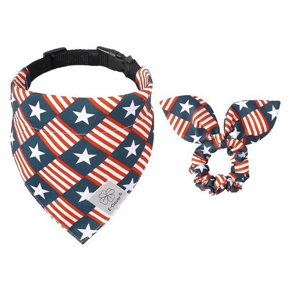 Adjustable American Flag Dog Collar and Matching Scrunchie Set for Small Medium Dogs