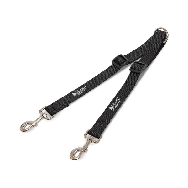 Adjustable Black Nylon Double Dog Leash Coupler for Large Dogs 11-20 Inches