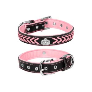 Adjustable Braided Leather Dog Collars for Small Medium Large Female Dogs