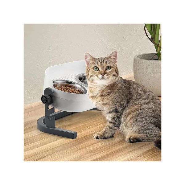 Adjustable Cat Feeder Stainless Steel Mess Proof Dog Food Water Bowls for Small Animals