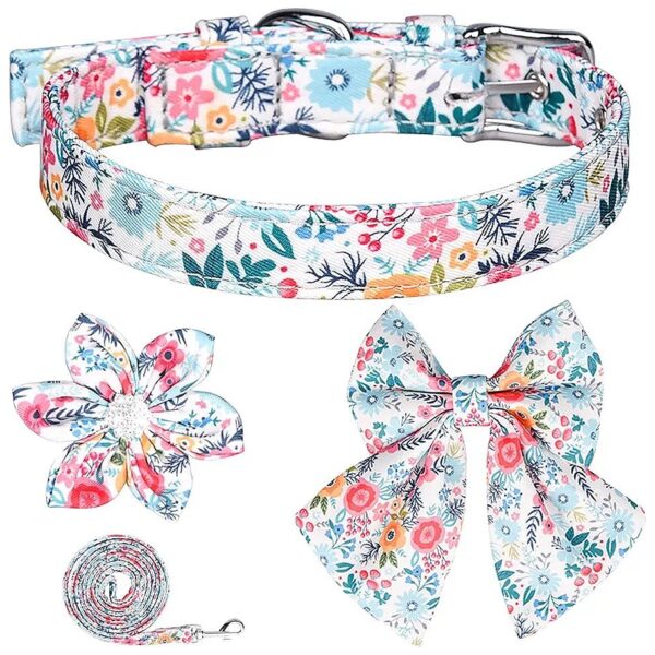 Adjustable Cotton Dog Collars and Leash Set for Small to Medium Dogs with Pin Buck