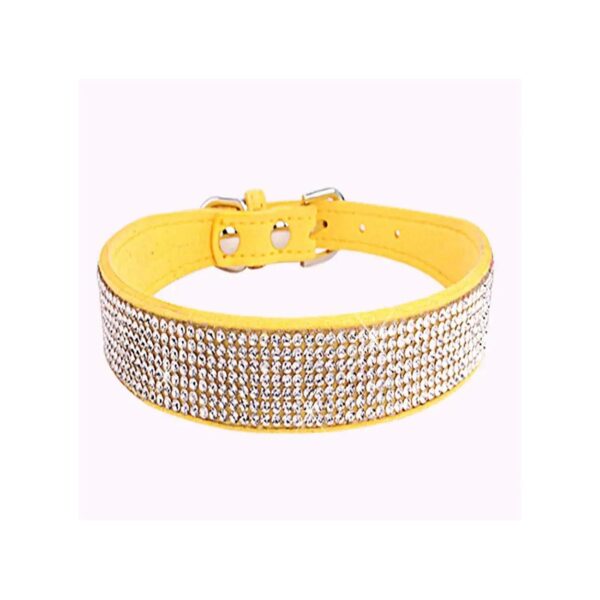 Adjustable Crystal Rhinestone Dog Collar in Yellow for XXL Breed Dogs