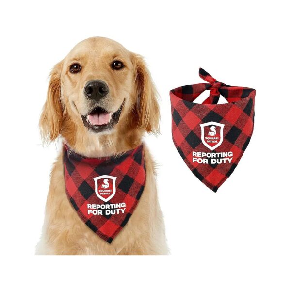 Adjustable Dog Bandana Squirrel Patrol Reporting for Duty Red