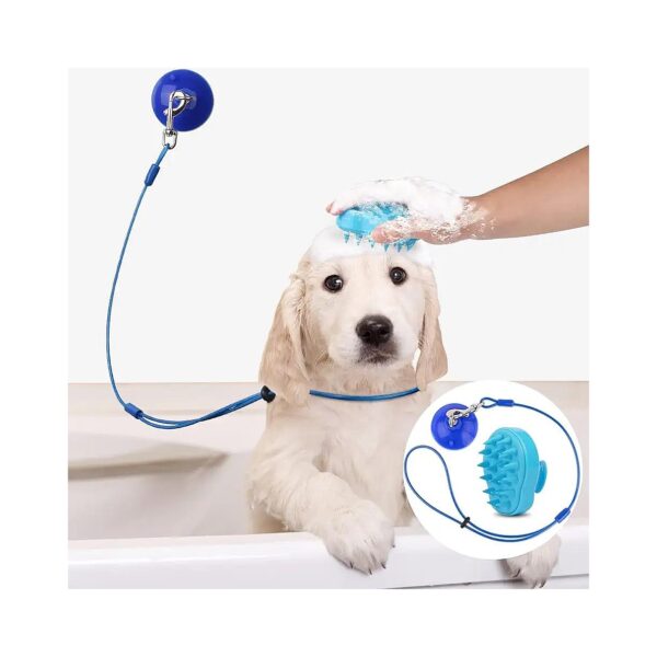 Adjustable Dog Bath Tether with Heavy Suction Cup and Soft Brush for Safe Grooming